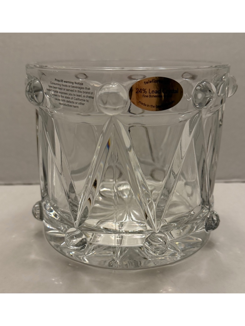 Teleflora 24% Lead Crystal Bohemian Drum Vase Czech Republic Geometric 5"